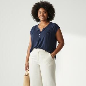 Daniel Rainn Polka Dot Short Sleeve Top NWT Women's Sz 2X Navy White Pleats